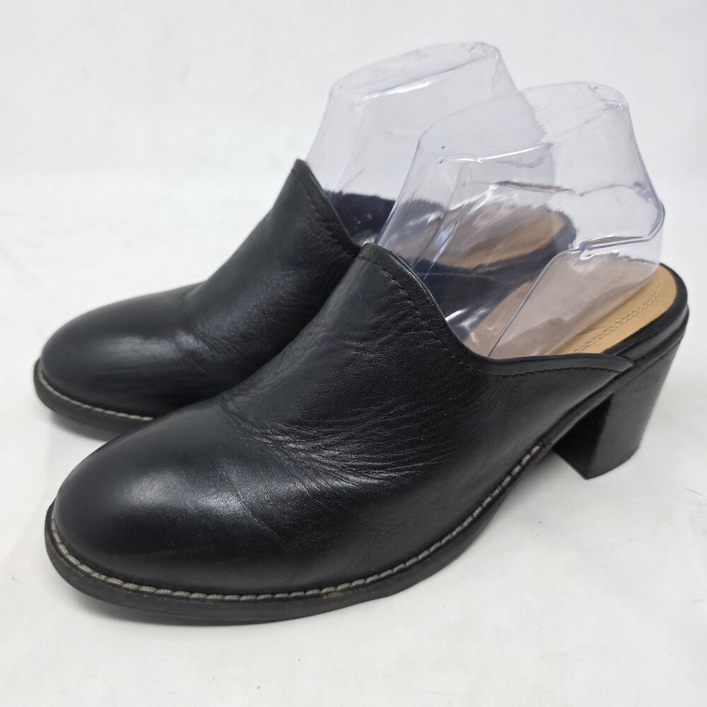Hush Puppies Moyen Black Leather Block Heel Mule Clogs Slip On US 8.5